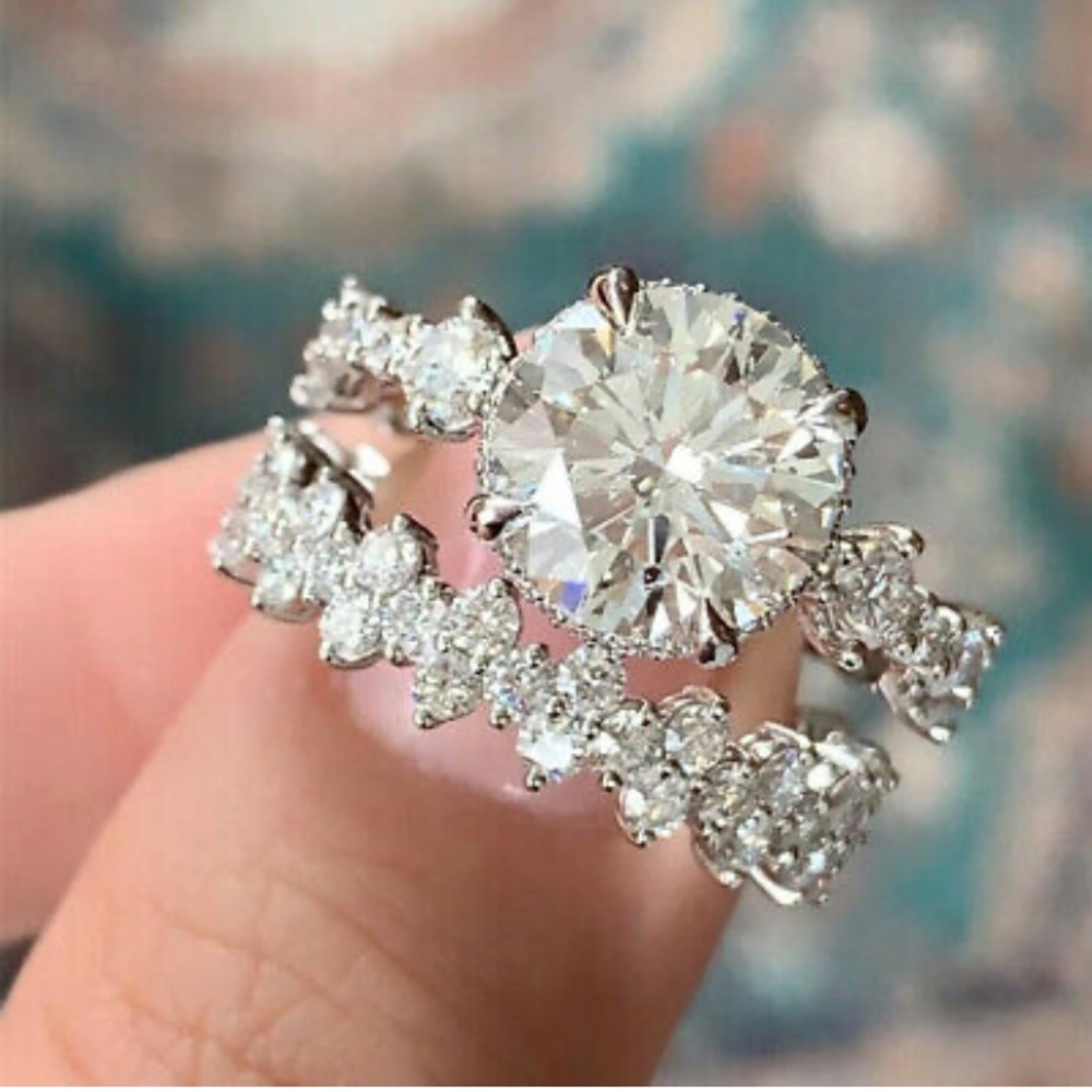 NWT 925 STERLING SILVER Diamond Rings SET